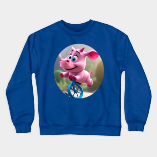 Baby rhino on a unicycle Crewneck Sweatshirt